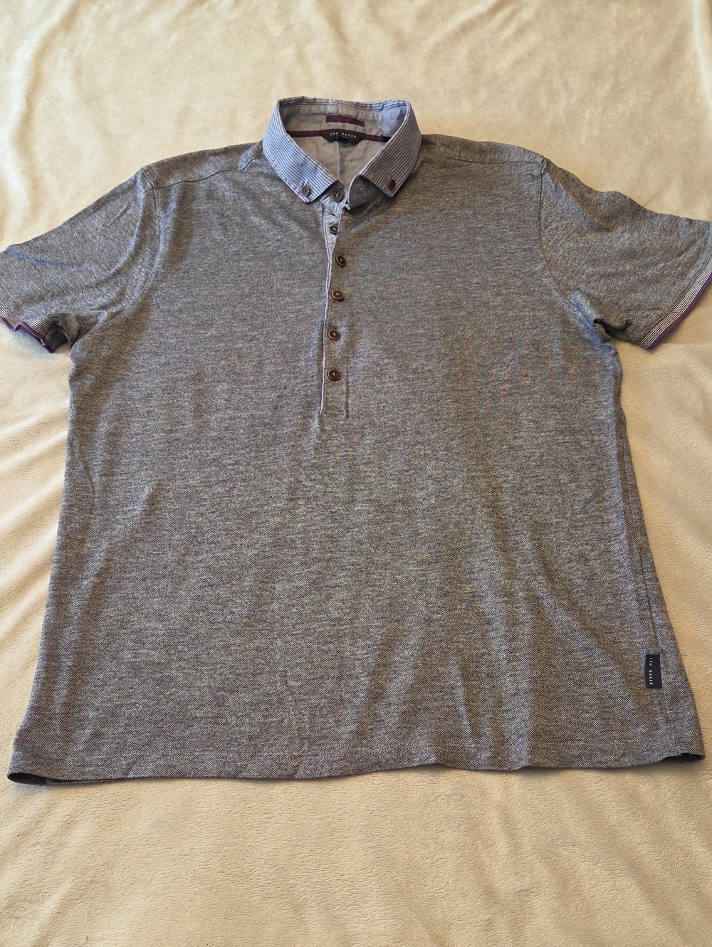 Ted Baker Polo Shirt, Size M (4), Grey, Blue & Purple